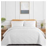 Yiran Quilt Queen Size Bedding Set White Bedspreads Embossed Diamond Pattern 3 Piece Soft Microfiber Coverlet for All Season with 2 Pillow Shams (Full Queen, 96x90 Inch)