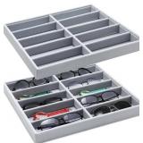 Batiyeer Sunglasses Organizer Storage Tray 10 Grids Eyewear Watch Holder Display Stackable Ice Velvet Tray Women(Gray,2 Pcs)