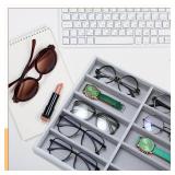 Batiyeer Sunglasses Organizer Storage Tray 10 Grids Eyewear Watch Holder Display Stackable Ice Velvet Tray Women(Gray,2 Pcs)