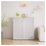 Retails for $199! Indoor Outdoor Storage Cabinet Waterproof with Shelf, Off White Plastic Outdoor Cabinets for Patio/Garden/Backyard, Size 34.3