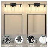 Asnxcju 3-Light Vanity Light Fixtures, Black Bathroom Lighting Fixtures Over Mirror, Bathroom Wall Mounted Lamp with Clear Glass Shade for Bedroom, Living Room, Hallway, E26 Base (Bulbs Not Included)