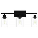 Asnxcju 3-Light Vanity Light Fixtures, Black Bathroom Lighting Fixtures Over Mirror, Bathroom Wall Mounted Lamp with Clear Glass Shade for Bedroom, Living Room, Hallway, E26 Base (Bulbs Not Included)