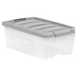 Plastic Storage Containers with Secure Latching Lids, Stackable Organization Bins, Clear/Grey, 12 Quart, Set of 6