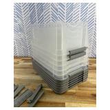 Plastic Storage Containers with Secure Latching Lids, Stackable Organization Bins, Clear/Grey, 12 Quart, Set of 6