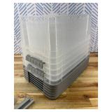 Plastic Storage Containers with Secure Latching Lids, Stackable Organization Bins, Clear/Grey, 12 Quart, Set of 6