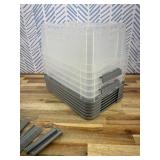 Plastic Storage Containers with Secure Latching Lids, Stackable Organization Bins, Clear/Grey, 12 Quart, Set of 6