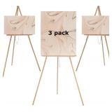 DJAR 3 Pcs 63" Wooden Easel Stand for Sign, Dual-use Adjustable Height, Wood Floor Display Easel for Wedding, Welcome Board, Poster, Picture, Photo- Natural