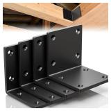 6" X 6" X 5" Heavy Duty Steel L Angle Bracket for Wood, Large 90 Degree Corner Shelf Support Bracket, 6x6 Post to Beam Connector, Thickness 1/4"(6mm), Max Load 300lbs-4 Pcs