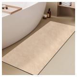 Bathroom Mat Quick Dry, Bathroom Rugs Non Slip Washable Thin Absorbent Bath Mat Fits Under Door Bathroom Floor Mat Perfect for Bath, Shower, or Sink 24"x70" Beige