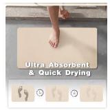 Bathroom Mat Quick Dry, Bathroom Rugs Non Slip Washable Thin Absorbent Bath Mat Fits Under Door Bathroom Floor Mat Perfect for Bath, Shower, or Sink 24"x70" Beige