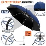 2 PACK Beach Umbrella with Clamp, 360 Adjustable Umbrellas for Chair, UPF50+ Umbrella for Beach Chair, Patio Chair, Wheelchair, Camping Chair, Golf Carts (Chair Not Included)