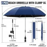 2 PACK Beach Umbrella with Clamp, 360 Adjustable Umbrellas for Chair, UPF50+ Umbrella for Beach Chair, Patio Chair, Wheelchair, Camping Chair, Golf Carts (Chair Not Included)