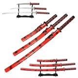 Decoration Training Sword Iaido 1060steel Decorative Samurai Sword Set, 3-Piece Red Katana Collection with Display Stand, 20.4-39.3 inches Gift for Festivals/Holidays Included Knife Holder
