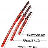 Decoration Training Sword Iaido 1060steel Decorative Samurai Sword Set, 3-Piece Red Katana Collection with Display Stand, 20.4-39.3 inches Gift for Festivals/Holidays Included Knife Holder