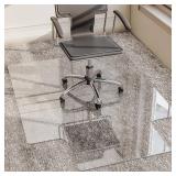Retails for $130! GLSLAND Irregular Tempered Glass Floor Mat - 45" x 53" Office Chair Mat for Carpet Clear Duty Hard Rolling Glass Mat 1/5" Thick for Hardwood Floor/Carpeted Floors, Clear