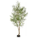 7ft Faux Olive Tree - Fake Potted Olive Silk Tree with Planter Natural Olive Branches and Realistic Leaves Artificial Tree for Home House Office Decor Indoor