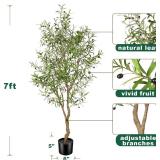 7ft Faux Olive Tree - Fake Potted Olive Silk Tree with Planter Natural Olive Branches and Realistic Leaves Artificial Tree for Home House Office Decor Indoor