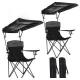 YOUNG WOOD Portable Camping Chair Beach Chair with Shade Canopy, Fold Lightweight Oversized for All, Easy to Open and Close Without Installation, Side Pocket Design for All Outdoor Activities,Black,2p