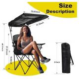 YOUNG WOOD Portable Camping Chair Beach Chair with Shade Canopy, Fold Lightweight Oversized for All, Easy to Open and Close Without Installation, Side Pocket Design for All Outdoor Activities,Black,2p