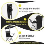 YOUNG WOOD Portable Camping Chair Beach Chair with Shade Canopy, Fold Lightweight Oversized for All, Easy to Open and Close Without Installation, Side Pocket Design for All Outdoor Activities,Black,2p