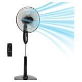 Amazon Basics 16" Pedestal Fan with Remote, Floor Fan, Standing Fan for Bedroom, Living Room, Office, with 3 Speeds, 3 Modes, Timer, Dual-Layered Blades, Adjustable Height, Tilt Head, 60W, Black