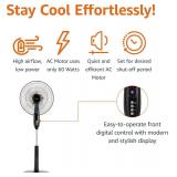 Amazon Basics 16" Pedestal Fan with Remote, Floor Fan, Standing Fan for Bedroom, Living Room, Office, with 3 Speeds, 3 Modes, Timer, Dual-Layered Blades, Adjustable Height, Tilt Head, 60W, Black
