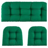 Wicker Chair Cushions of 3 Pieces Waterproof Tufted Outdoor Seat Cushions for Patio Furniture Sofa Settee Couch,1 Loveseat and 2 U-Shaped Cushions,Green