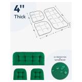 Wicker Chair Cushions of 3 Pieces Waterproof Tufted Outdoor Seat Cushions for Patio Furniture Sofa Settee Couch,1 Loveseat and 2 U-Shaped Cushions,Green