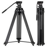 Retails for $135! Cayer BV30L Video Tripod System, 72" Heavy Duty Aluminum Twin Tube Tripod with K3 Fluid Head, 75mm Flat Base, Max Load 13.2lbs, for DSLR Cameras, Camcorders, Includes 2 Quick Release