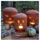 DISTRESSED METAL JACK-O-LANTERNS, SET OF 3