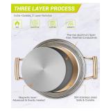 DAEDALUS Pro 7.5QT Stock Pot with Lid Hammered Copper Clad & 2.3mm Tri-Ply Core 3X Thicker Heavy Duty for Home or Restaurant Use Induction, Oven & Dishwasher Safe Rose Gold