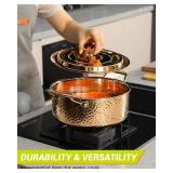 DAEDALUS Pro 7.5QT Stock Pot with Lid Hammered Copper Clad & 2.3mm Tri-Ply Core 3X Thicker Heavy Duty for Home or Restaurant Use Induction, Oven & Dishwasher Safe Rose Gold