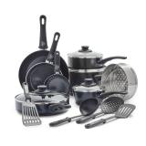 Soft Grip 16-Piece Aluminum Healthy Ceramic Nonstick Cookware Set in Black