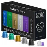 ROSSO CAFF 60 Espresso Coffee Pods for Nespresso Original Machines - Premium Capsule Sampler Variety Pack 6 Flavors, Rich Breakfast to Intense Roasts