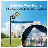 9000W Solar Street Lights Outdoor, Solar Powered LED Light Dusk to Dawn, Long-Lasting, Wide Angle, Motion Sensor & Remote Control, IP67 Waterproof, for Yard, Parking, Outside, 1 Pack