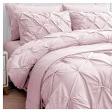 Lane Linen King Size Comforter Set - 7 Piece Bedding, Pintuck Bed in a Bag, Pink With Sheets, Pillowcases & Shams - Pinch Pleated, Sepia Rose