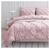 Lane Linen King Size Comforter Set - 7 Piece Bedding, Pintuck Bed in a Bag, Pink With Sheets, Pillowcases & Shams - Pinch Pleated, Sepia Rose