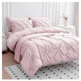 Lane Linen King Size Comforter Set - 7 Piece Bedding, Pintuck Bed in a Bag, Pink With Sheets, Pillowcases & Shams - Pinch Pleated, Sepia Rose