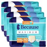 Because Premium Maximum Plus Adult Incontinence and Postpartum Bladder Leak Underwear for Women, Maximum Absorbency, Disposable, Beige, XXLarge, 40 Count (4 Packs of 10)