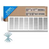 Handua 32"W x 10"H [Duct Opening Size] Steel Return Air Grille (HD Series) Vent Cover Grill for Sidewall and Ceiling, White | Outer Dimensions: 33.75"W X 11.75"H for 32x10 Duct Opening
