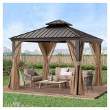 Partial Set - Box 3 of 3 Only - $1156 ABCCANOPY Hardtop Gazebo 10x10 - Outdoor Metal Hard Top Gazebo, Permanent Galvanized Steel Aluminum Framed Pavilion with Netting and Curtain for Patio Backyard La