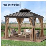 Partial Set - Box 3 of 3 Only - $1156 ABCCANOPY Hardtop Gazebo 10x10 - Outdoor Metal Hard Top Gazebo, Permanent Galvanized Steel Aluminum Framed Pavilion with Netting and Curtain for Patio Backyard La