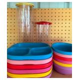 Re-Play Plastic Plates and Bowls (6 each), Clear Storage Canisters (2)