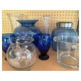 Cobalt Vase, Water Glasses and Canister, Clear Vases