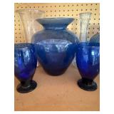 Cobalt Vase, Water Glasses and Canister, Clear Vases