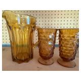 Amber Pitcher and Water Glasses