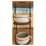 Hand-Thrown Pottery Soup Bowls (2) in a Metal Rack