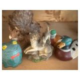 Squirrel, Frog Bank, Wolves and Ducks