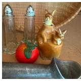 Salt and Pepper Shakers and an Ice Cream Scoop in a Basket, Please Read Description/See Pictures