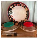 Pasta Bowl Set (3 Pieces), Pyrex Storage w/ Lids (2) and Tongs